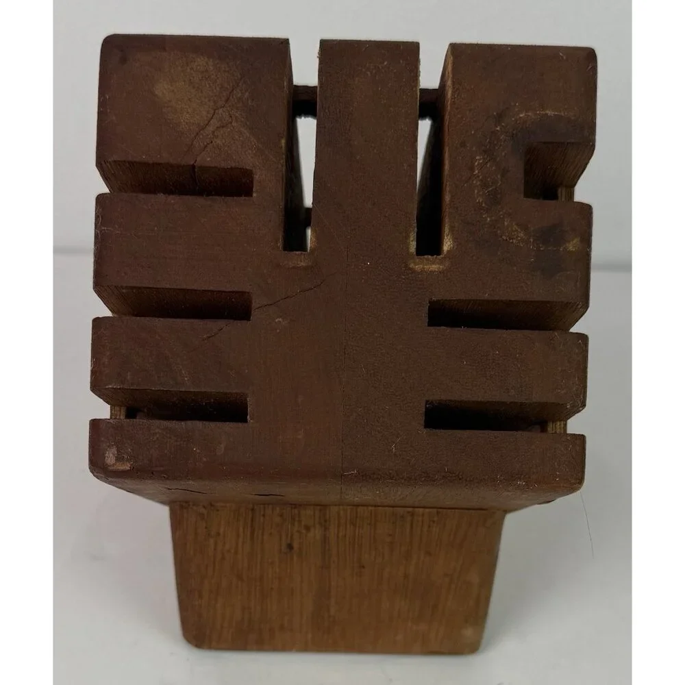 Vintage Wooden‎ 8 Slot Knife Block MCM Retro Kitchen Angled Countertop Organizer